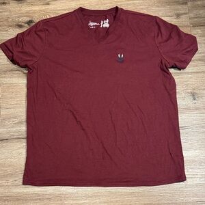 Psycho Bunny Men's Maroon V-Neck T-Shirt Size L